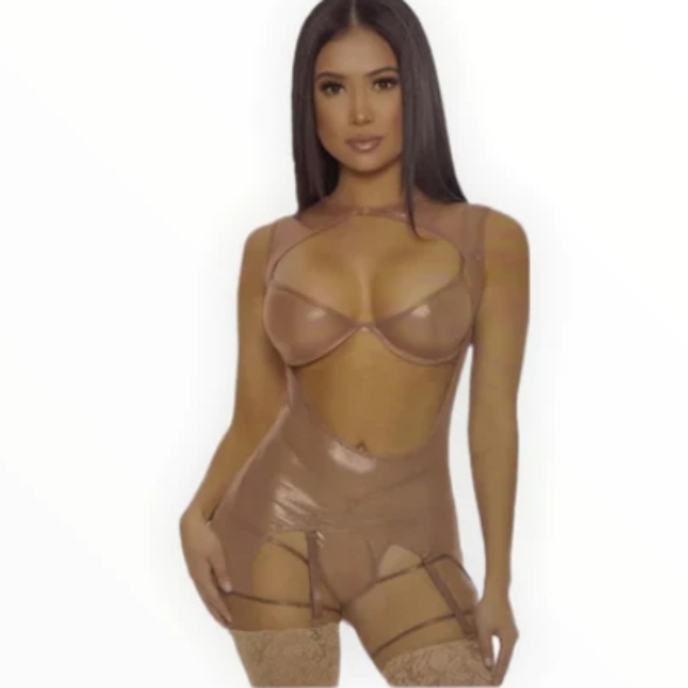 Tan Mesh Lingerie Set